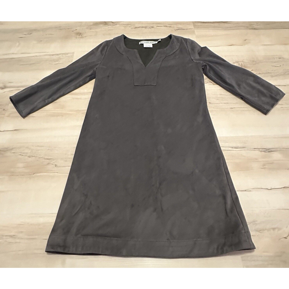 Gretchen Scott Women X-Small Dress Grey Faux Suede Tunic V-Neck 3/4 Sleeve
